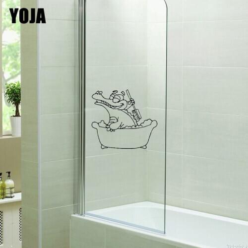 YOJA 26x28.8CM Cute Little Crocodile Bath Bathroom Glass Decal Home Wall Sticker Decoration G2-0278