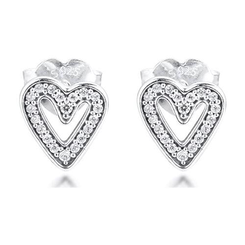 Heart Earrings 100% 925 Sterling Silver Jewelry Sparkling Freehand Stud Earrings for Women Gift 2020 New free shipping E181
