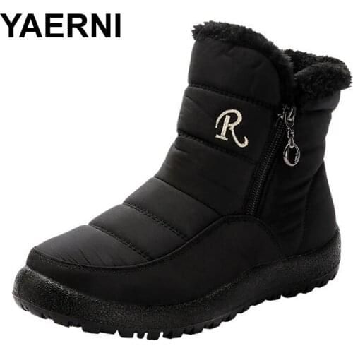 YAERNI Winter Waterproof Snow Boots Women Warm Cotton Padded Shoes for Woman 2021 Double Zipper Thicken Plush Ankle Botas Mujer