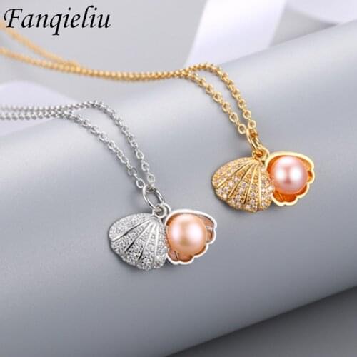 Fanqieliu Vintage Style Jewelry Shell Natural Pearl Necklace Women 925 Sterling Silver Pendant Necklaces For Girl FQL21192