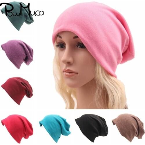 Powmuco Winter Warm Hats for Women Casual Stacking Knitted Cotton Bonnet Solid Color Hip Hop Skullies Female Beanies Sports Cap
