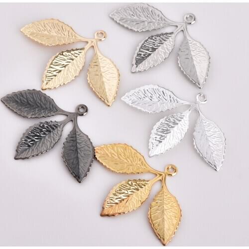 10 pieces 31 * 23mm copper plated 5 colors three leaves pure copper necklace pendant Ancient style hairpin accessories