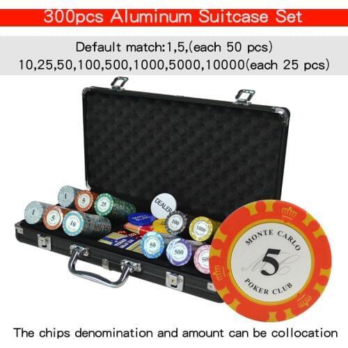100-500 pcs/set Clay Poker Chip Sets Casino Texas Pokers Aluminum Suitcase with Playing cards&Dices&Dealer Buttom