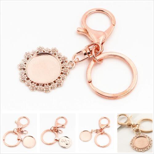 20mm Inner Size Rose Gold Color Cameo Setting Base;Handmade Cameo Setting, Metal Key Chains Accessor