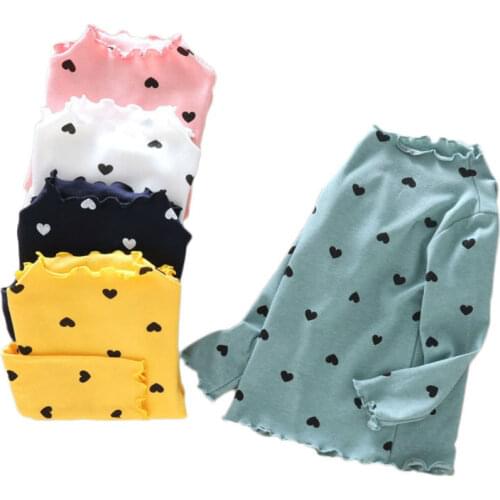 2020 Baby Girls Clothing Girls Shirts Long-sleeved O-necked Love Heart Shirt Kids Blouse Cotton Childrens Tops Girls Clothing