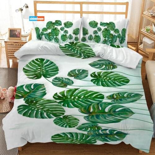 3 Pcs Luxury Duvet Cover Set Fashion Palm Leaf Bedding Sets Comforter Duvet Cover Pillowcase Home Textiles