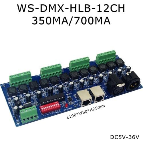 350MA/700MA*12CH Constant Current 12 Channel DMX512 Dimmer LED Decoder & RJ45 3P Controller Dimmer for RGB LED Strip Lights Lamp