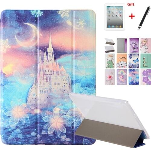 Case For Huawei MediaPad T3 10 9.6‘’ tablet PU Leather Soft TPU Back Cute Painted Protective Cover Funda+Film+Pen