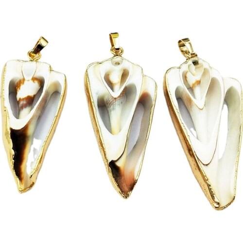 Conus Sea shell Slices pendant Cut Cerithium Shells Spiral Shells Conchs jewelry Natural Sea Shell Nautical gold color plated