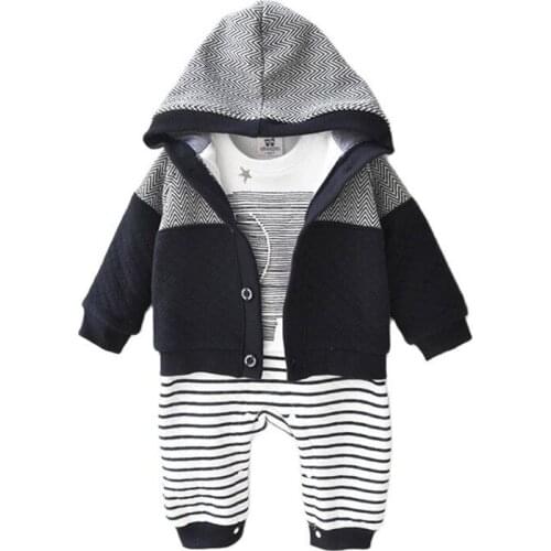 Infant Baby Boy Clothes Cotton Romper Coat Classic Stripe Baby clothes autumn and winter thickened newborn suit baby boy outfit