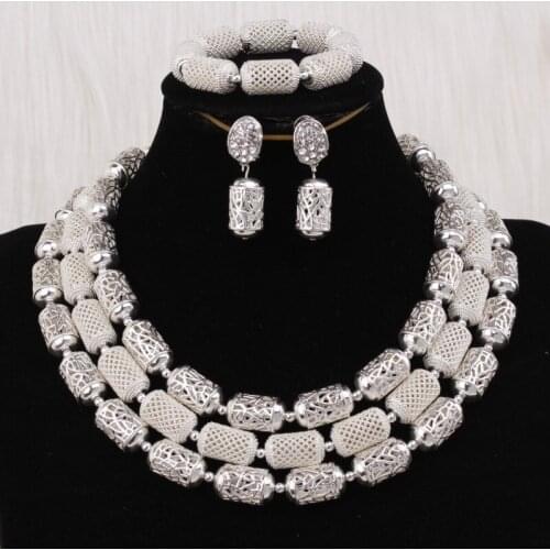 Dudo Silver Dubai Jewelry Set 3 Layers Necklace Bracelet Earrings 3 PCS Set 2020 African Nigerian Weddings Accessories Jewellery