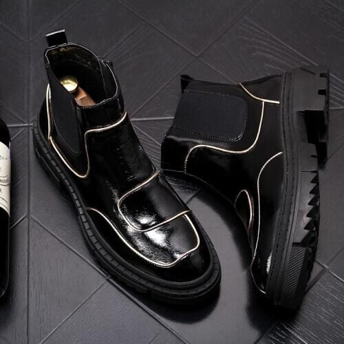 ERRFC Winter New Arrival Luxury Mens Black Chelsea Boots Fashion British Patent Leather Short Ankle Boots Man Winter Party Shoes