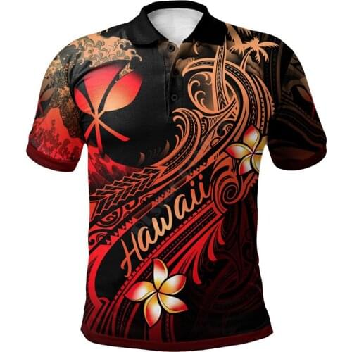 Hawaii Polynesian Polo Shirt Plumeria Flowers And Waves 3D Printed Polo Shirt Men For Women Short Sleeve Summer T-shirt