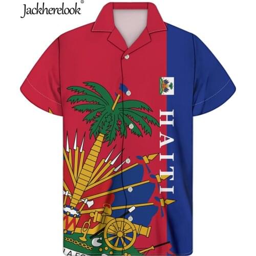 Jackherelook Summer Short Sleeve Tops Button Down Shirt Haiti Flag Brand Design Cuban Guayabera Chemise Male Hawaiian Shirts