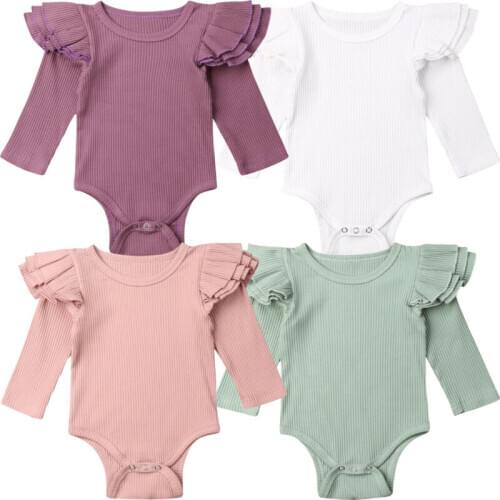 Baby Bodysuit Newborn Baby Girls Solid Ruffle Long Sleeve Bodysuits Jumpsuit Bodysuit Outfits Winter Clothes