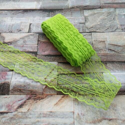 Beautiful Fluorescent Green 10 Yards 45mm Width Net Embroidery Lace Bilateral DIY Jewelry, Clothing, Wedding, Sewing accessories