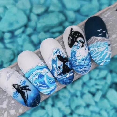 HANYI-432 shark design cartoon girl colorful film designs 3d nail art sticker nail decal accessories