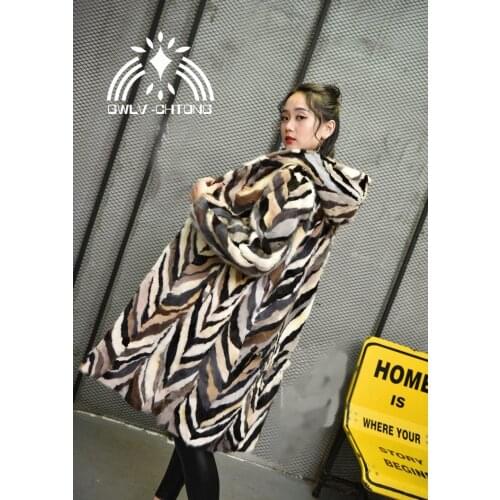 New genuine real natural mink fur coat women x-long multi-color jacket ladies colorful 110CM long outwear overcoat for girl