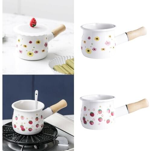Mini Non Stick Milk Pan Saucepan Pot Butter Melting Wood Handle Gas Stove 550ml