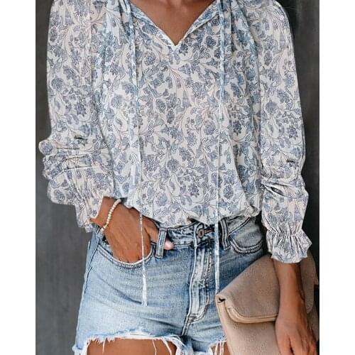 Fashionable Floral Print Lady Shirt 2021 Autumn New V-Neck T-Shirts Female Long Sleeve Loose Tops Womens Tee Tops Outerwear