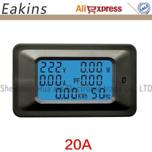 10pcs/lot 6 IN 1 Multimeter 20A Digital Backlight Ammeter Voltmeter Monitor Current Voltage KWh Hz PF KW for Electrical Working