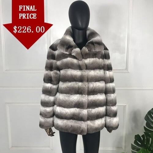 2020 New Chinchilla Fur Coat Jacket Real Rabbit Fur Outwear Stand Collar High Fashion Overcoat
