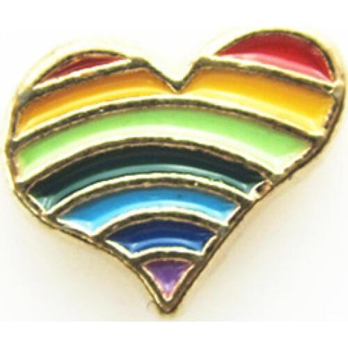New 30pcs Gold Enamel Heart Rainbow Floating Charms Living Glass Memory Lockets Pendants Charm DIY Jewelry Accessory Charms