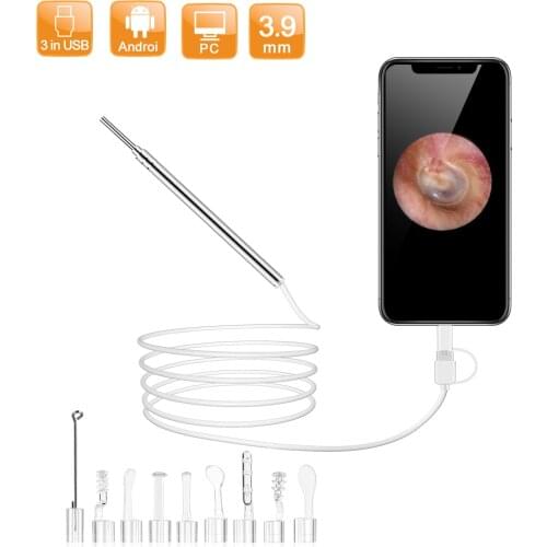 OWSOO 3.9MM Mini Camera 6 LEDs Three-in-one Interface USB for Android Smartphone PC Inspection Ear Nose Visual Health Care