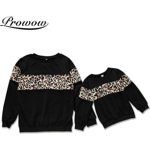 Prowow Leopard Mom And Daughter Matching Clothes Pacthwork Family Clothes For Mother Daughter Pullover Family Matching Outfits