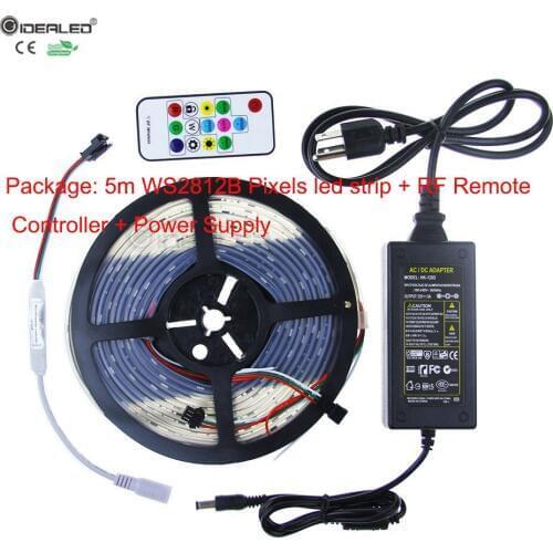 5m Full Color WS2812 Smart strip IC WS2812B LED Pixel Strip 150/300LEDs/ Christmas light Pixels strip+Mini RF Remote Controller