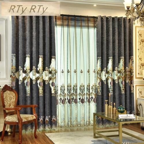 Luxury embroidered custom French window high quality curtains for Livingroom with Window Treatment Drap tulle for Kitchen