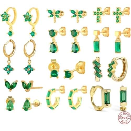 Aide 925 Sterling Silver Green Rhinestone Series Hoop Earrings For Women Girls Zircon Heart Pendant Charm Circle Earring Jewelry