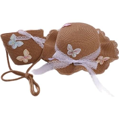 Europe America Butterfly Fly Parent-Child Sun Hat Bag Set Fashion Spring Summer Brand Beach Hat For Girl Women Wide Brim Cap