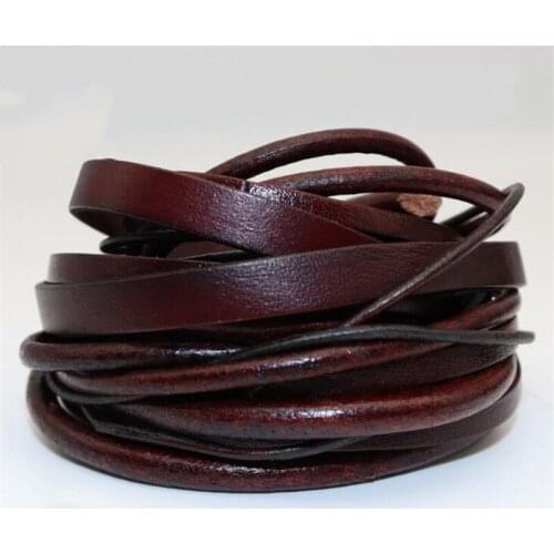 2m Red Bronw Flat Round Cowhide Genuine Leather String Cord Leather Rope For DIY Necklace Jewelry Making Findings Accessories