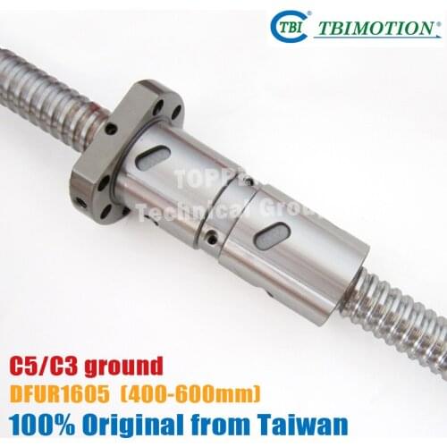 TBI DFU1605 C5/C3 ground 400/450/500/600mm customized grinding ballscrew 5mm lead with OFU1605 ballnut + end machined