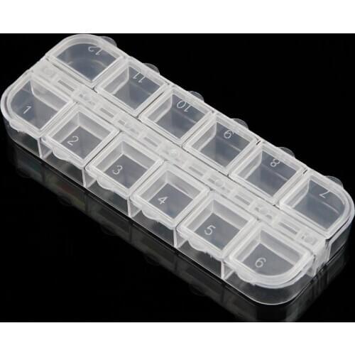 1000pcs/lot Storage Box Case for False Nails Eyelashes Buttons Rhinestones Gems 12 Cell Jewlery Organizers 13x5x1. 2cm SN3758