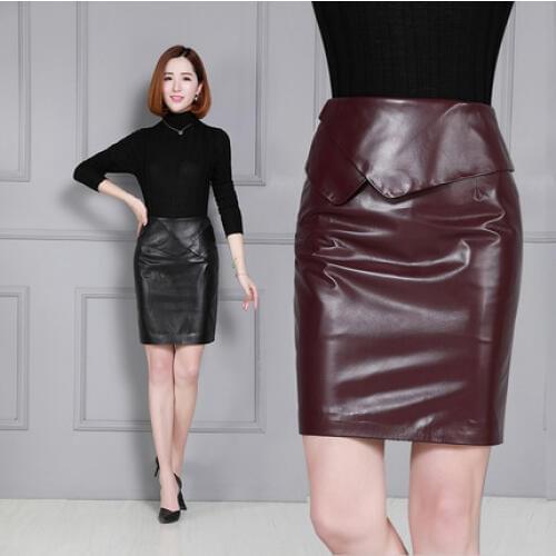 Lambskin Leather Skirt Simple Wrap Hip Leather Skirt K54