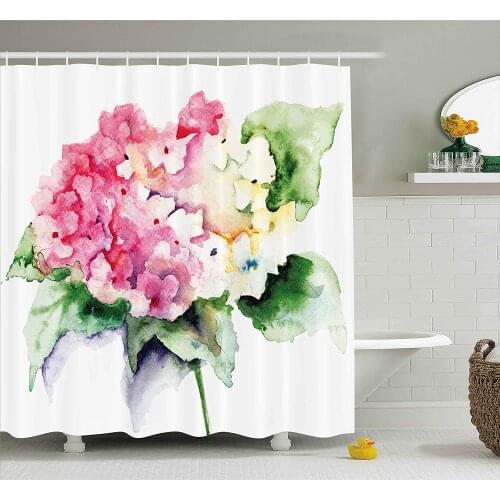 Floral Shower Curtain Hydrangea Flower Bouquet in Watercolor Blossoms Botany Petals Image Waterproof Curtains Home Bathtub Decor