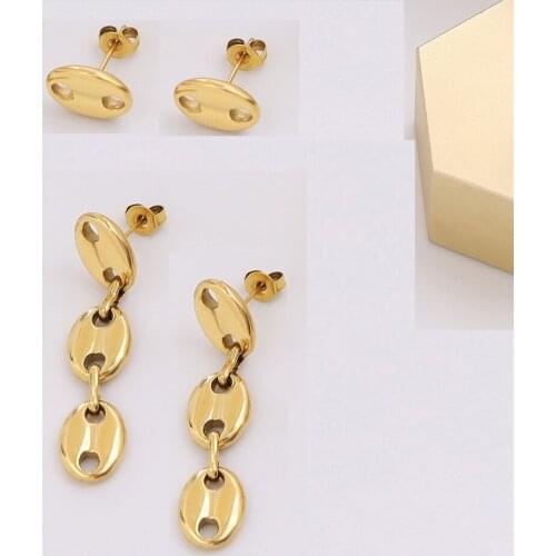 18K Gold Coffee Bean Earrings for Women Fashion Jewelry Smooth Vintage Cute Clothes Accessories Wedding Gifts DIY