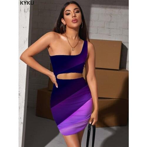 KYKU Abstract Dress Women Purple 3d Print Psychedelic Halter Sleeveless Art Hollow out Dresses Womens Clothing Club Beach Boho