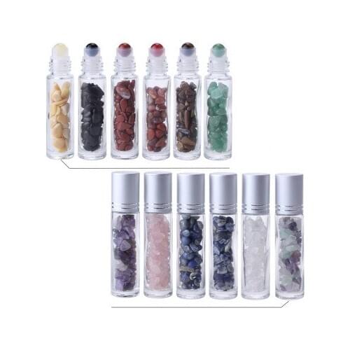 10Pcs 10ml Glass Crystal Stone Essential Oils Massage Roller Bottles Empty Refillable Roll On Perfume/Aromatherapy - Stone