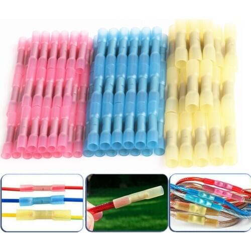 200/100/50/25/20/10Pcs 3 Size Butt Crimp Terminals Heat Shrink Waterproof Electrical Wire Splice Connectors Kit Assorment