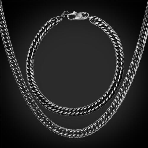 2016 6MM Stainless Steel Black Chain Jewelry Sets Men Long Snake Necklace Bracelet Set For Man Black Gun/Gold Color GNH2236