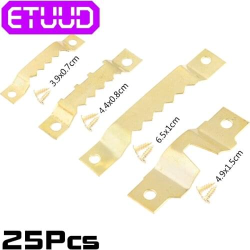 25pcs High Quality Golden Picture Frame Hooks Saw Tooth Sawtooth Hangers Canvas Frame Hanging Hooks Double Hole With Screws