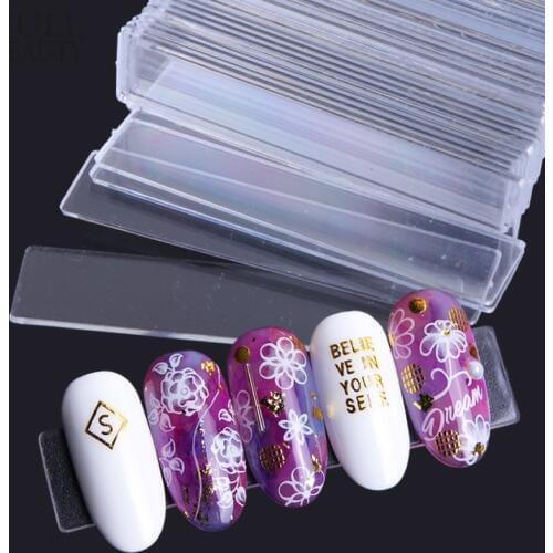 40pcs Clear Nail Display Holder Sticks Rectangle Board False Nails Tips with Protective Film Practice Manicure Stand Salon CH151