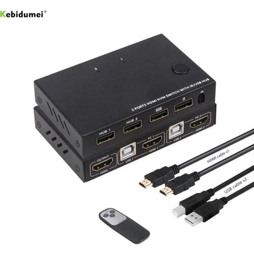 4K USB HDMI-compatible KVM Switch Box Video Display USB Switch Splitter For 2 PC Sharing Keyboard Mouse Printer Plug And Paly