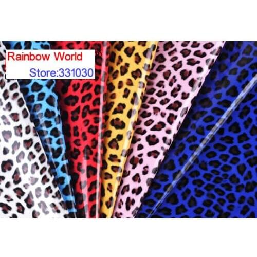 6# Red High Quality Mirror PU Leather fabric with Leopard pattern for DIY car shoes bags Garment material(100*138cm )