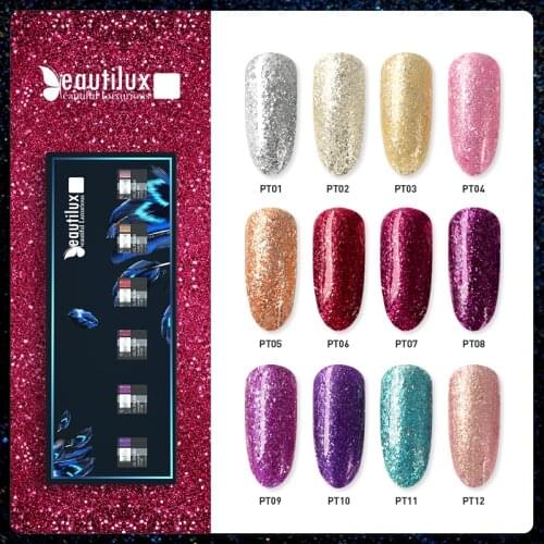 Beautilux Gel Nail Polish Kit Platinum Nail Gel Polish Glitter Flakes Nails Gels Lot Winter Nail Varnish Lacquer 6pcs/set 10ml