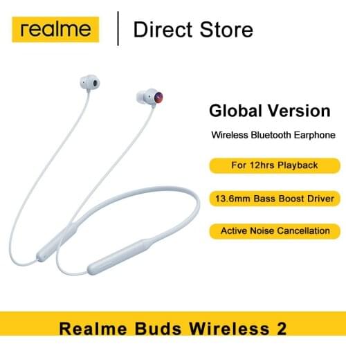 Realme Buds Wireless 2 Earphone Active Noise Cancellation LDAC Hi-Res Audio 13.6mm Bass Boost Driver IPx5 Sport Game Earbuds