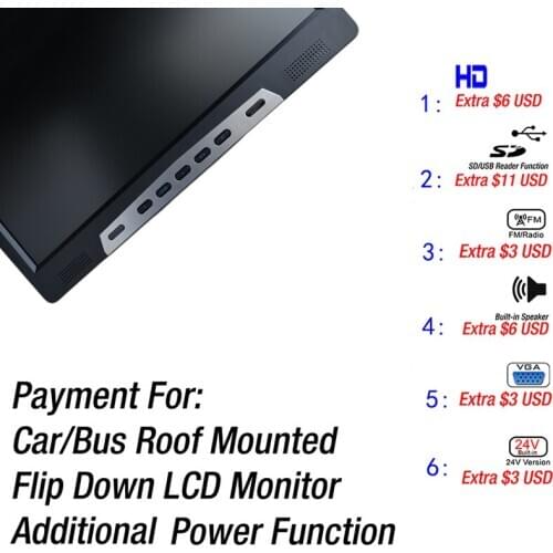 FEELDO Additional Function USB/SB(MP5) FM Speaker VGA Built-in 24V for Flip Dowm Monitor Roof Mounted Monitor #HQ1945